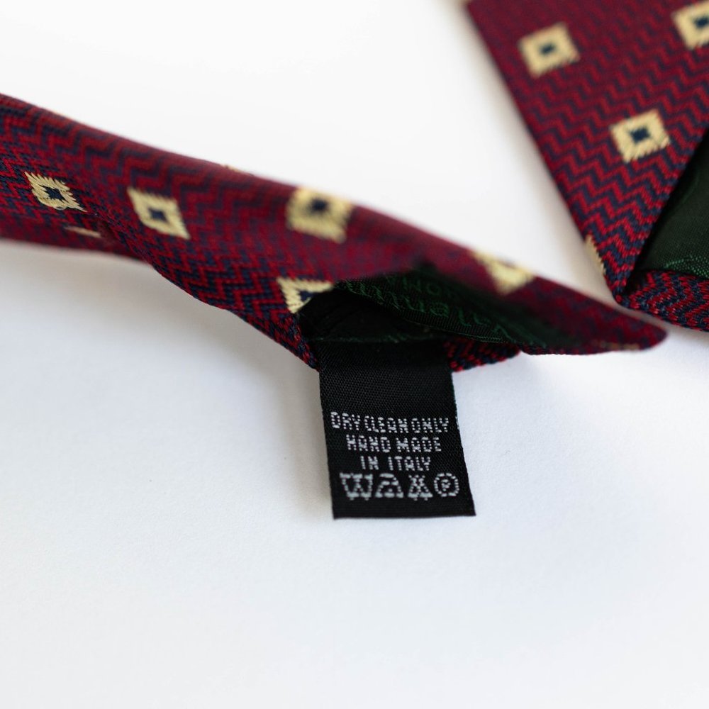 Valentini Roma Men's Designer Silk Necktie, Burgundy Red, Blue, Gold, Italy - Picture 6 of 6